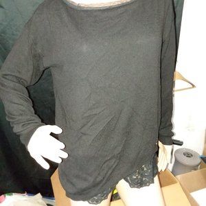 Lightweight black sweater shirt with lace trim